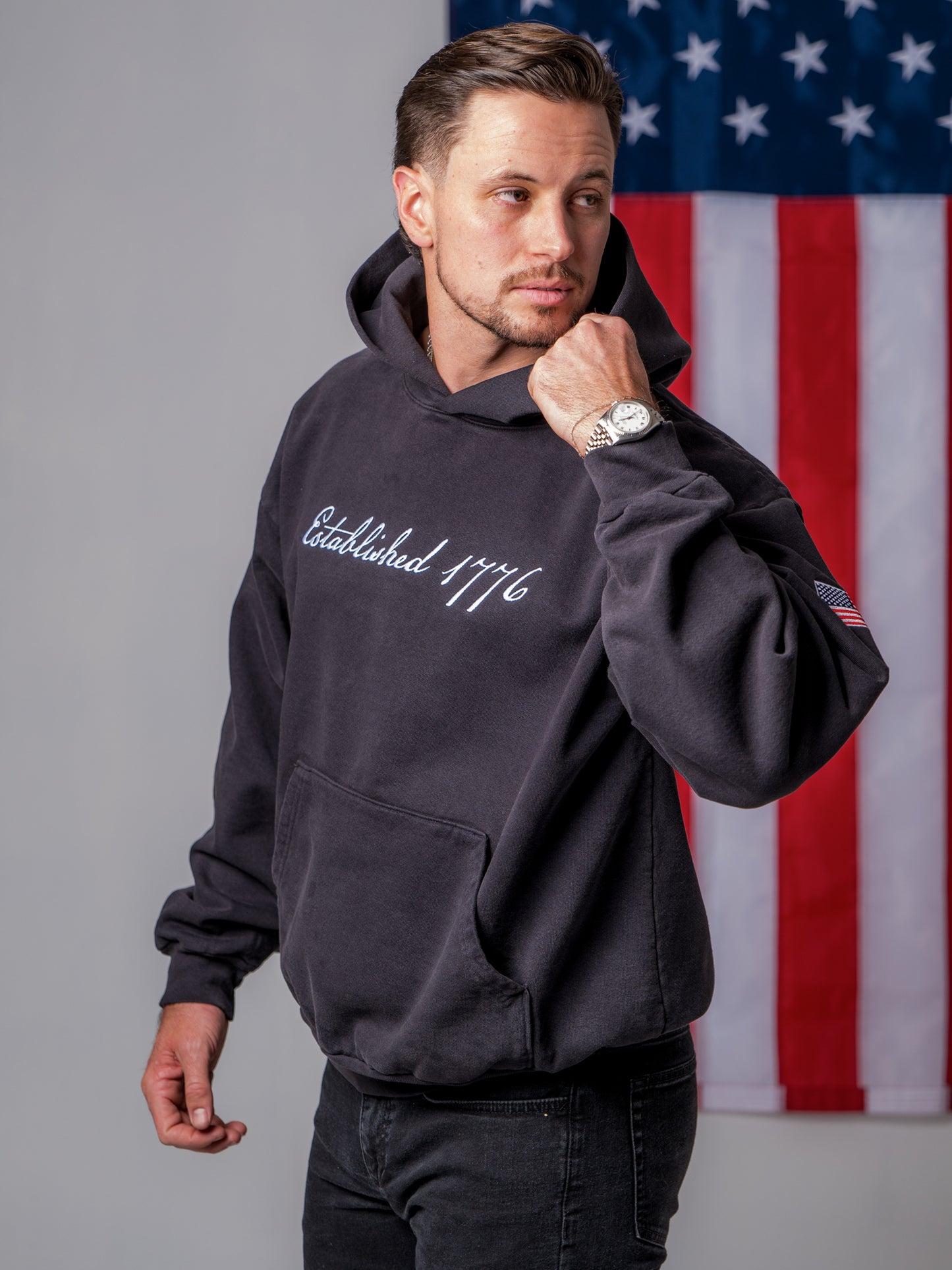 'Established 1776' Hoodie - Charcoal