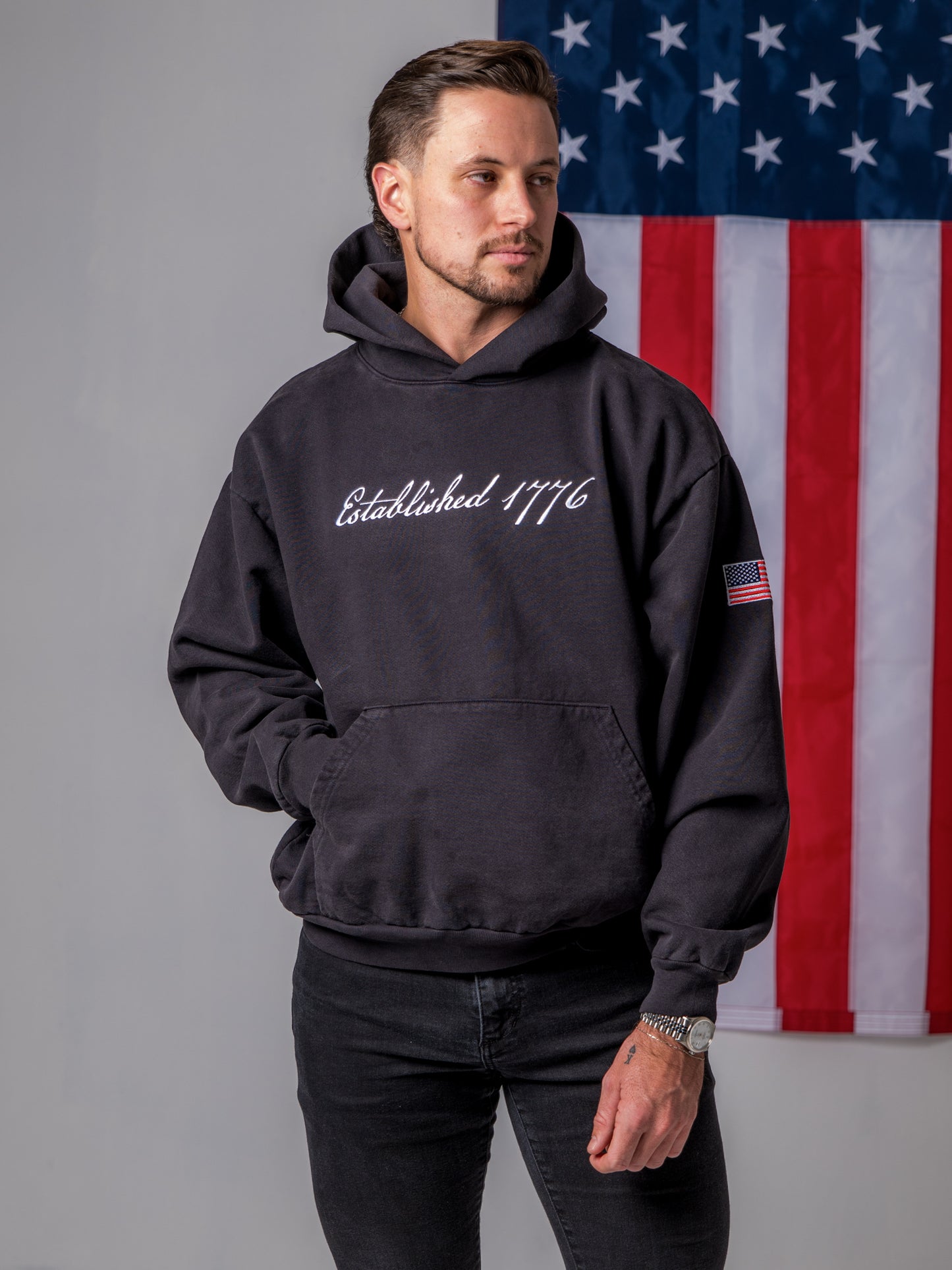 'Established 1776' Hoodie - Charcoal